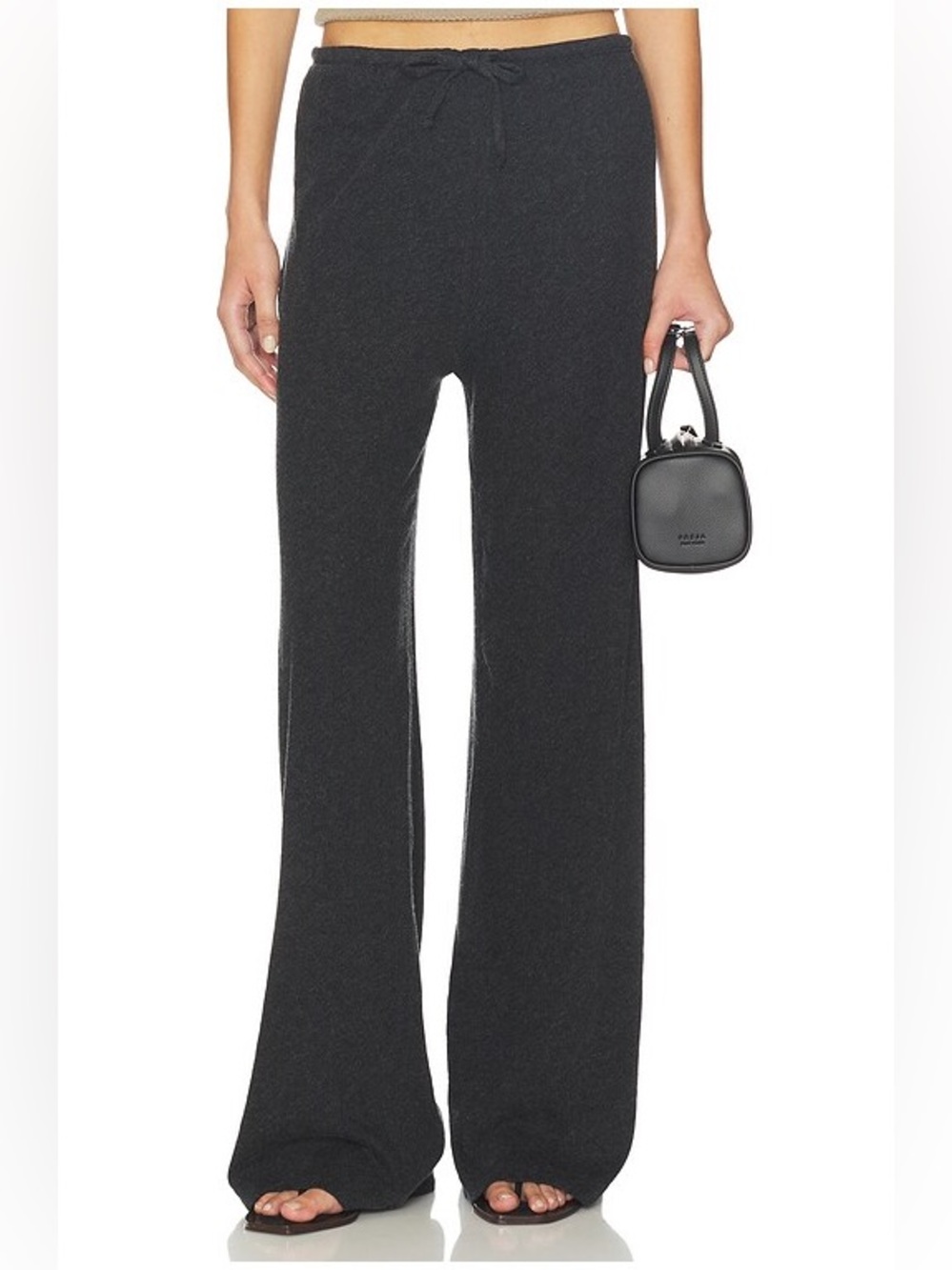 Enza Costa Cashmere Jersey Easy Drawcord Wide Leg Grey Pant NWT Size Small